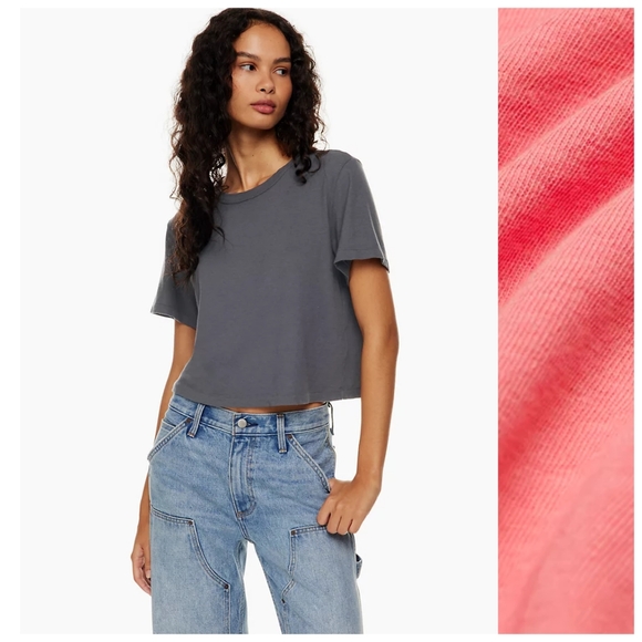 Denim Forum Aritzia The Vintage Crop Tee Short Sleeve Top Size Medium Candy Drop - Picture 2 of 16